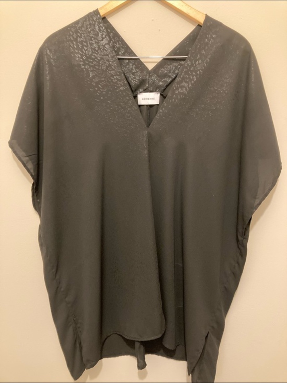 Adrienne Black V-Neck Draped Dolman Tunic Sz L